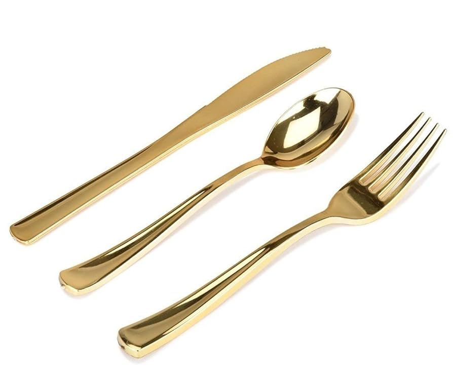 Culinar ゴールドカトラリーセット Amazon.co.jp: ゴールドプラスチックカトラリーセット 160パック